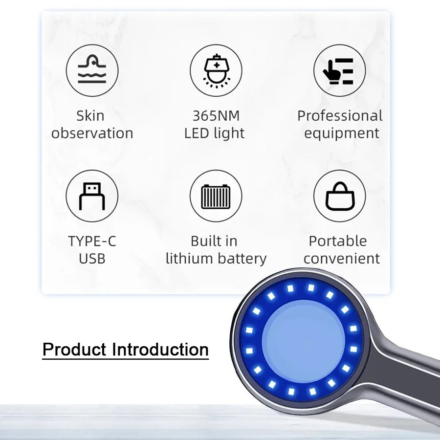 Lampe de Wood Analyseur de Peau UV - Loupe Beauté pour Test Facial et Analyse Cutanée